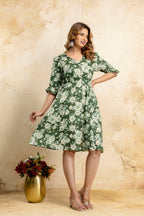 Botanical Bloom Fit & Flare Green Dress
