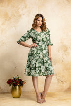 Botanical Bloom Fit & Flare Green Dress
