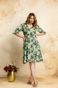 Botanical Bloom Fit & Flare Green Dress