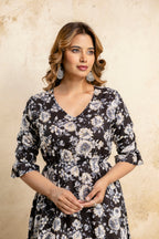 Floral Cotton Casual Dress for Women – Black Bloom Edition