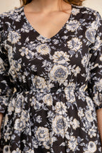 Floral Cotton Casual Dress for Women – Black Bloom Edition