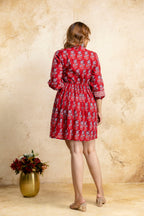 Heritage Handblock Red Fit & Flare Cotton Dress