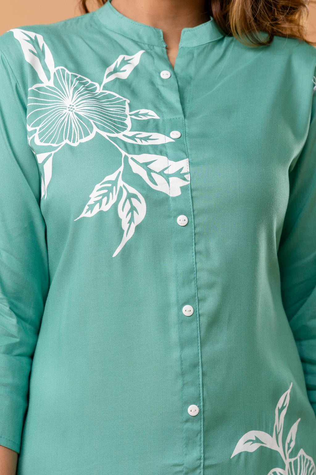 Elegant Sea Green Floral Front-Slit Kurta Set