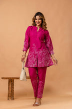 Vibrant Pink Floral Printed Cotton Coord Set
