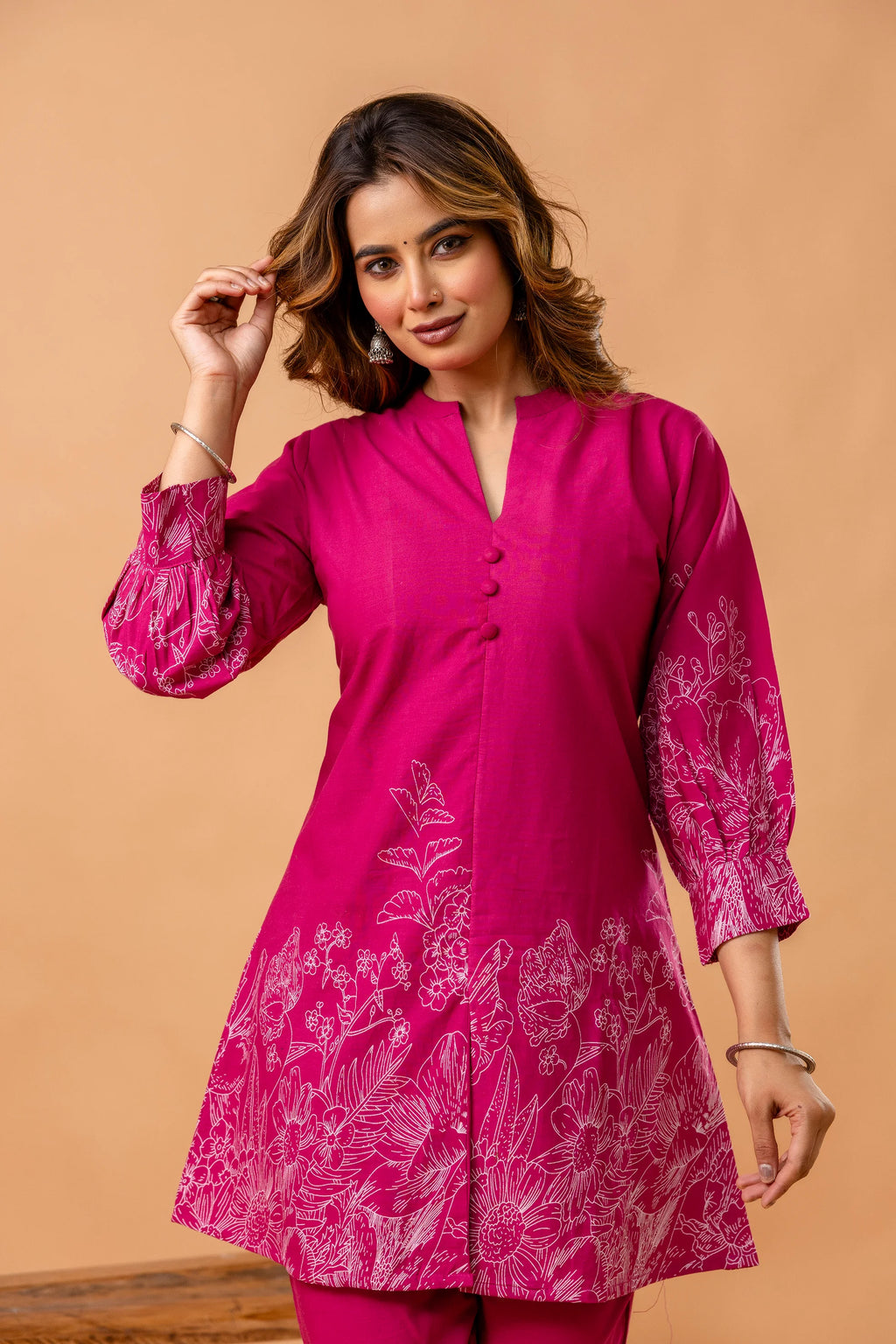 Vibrant Pink Floral Printed Cotton Coord Set