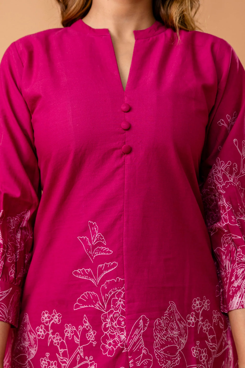 Vibrant Pink Floral Printed Cotton Coord Set