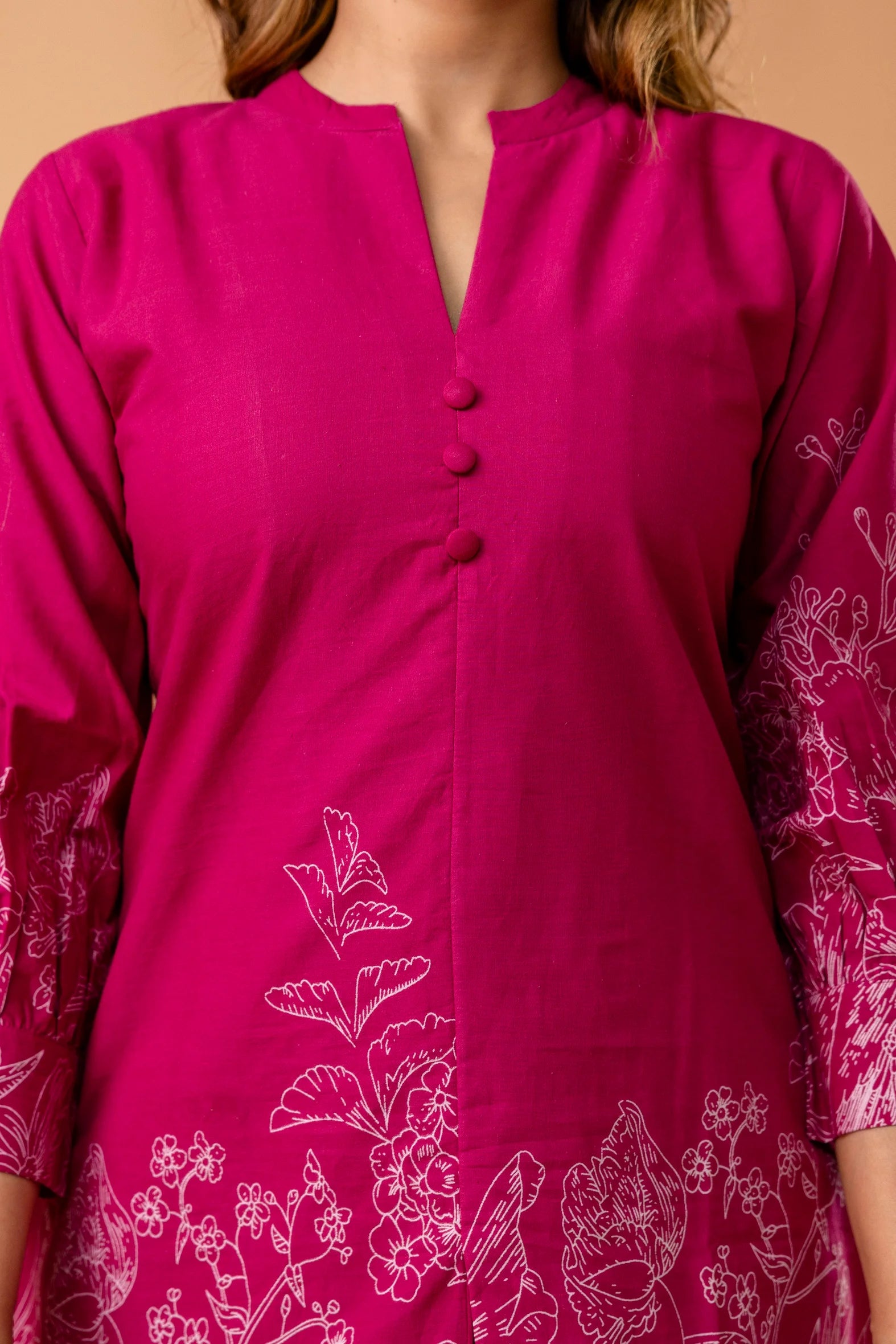 Vibrant Pink Floral Printed Cotton Coord Set