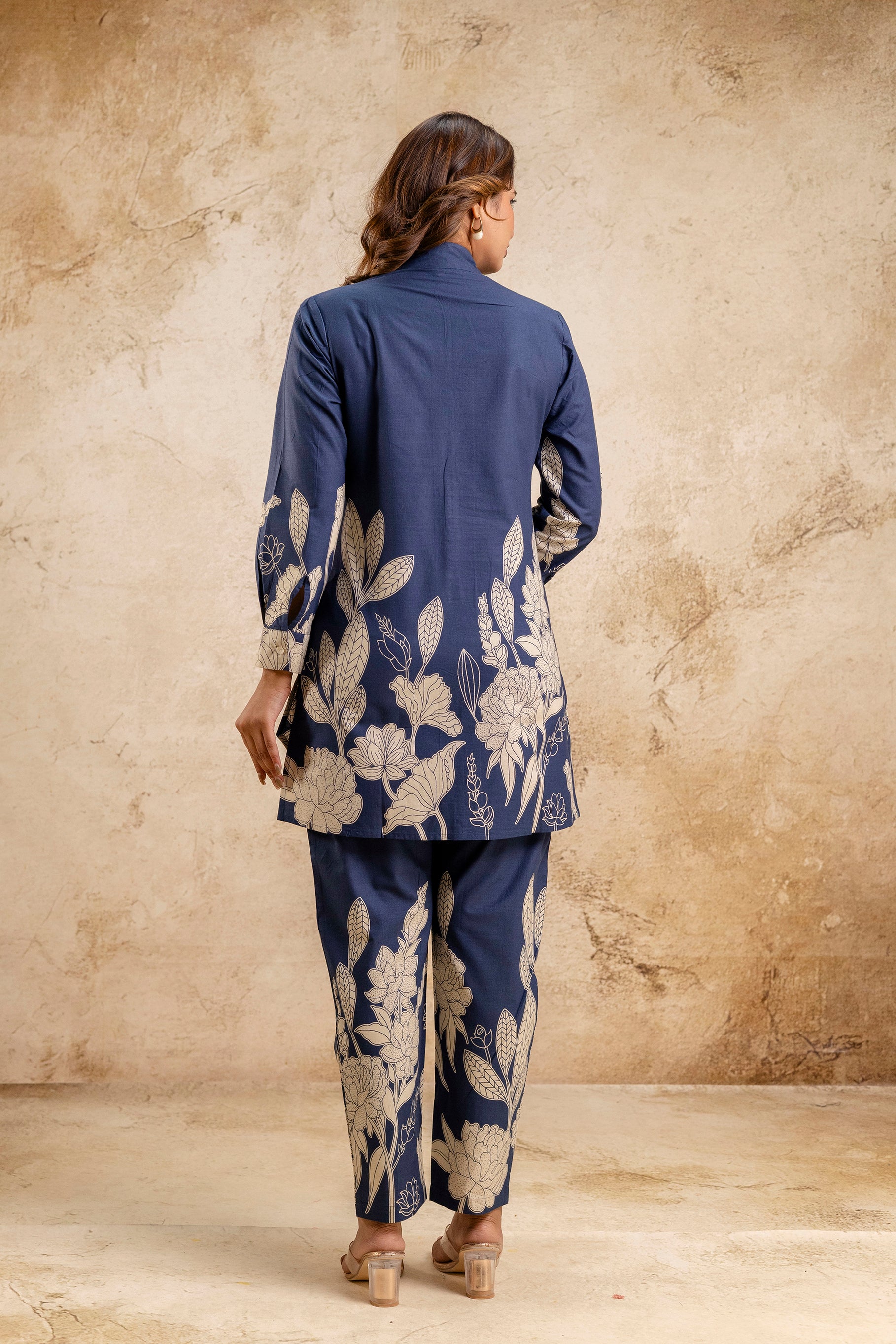 Elegant Women's Blue Floral Printed Cotton Coord Set