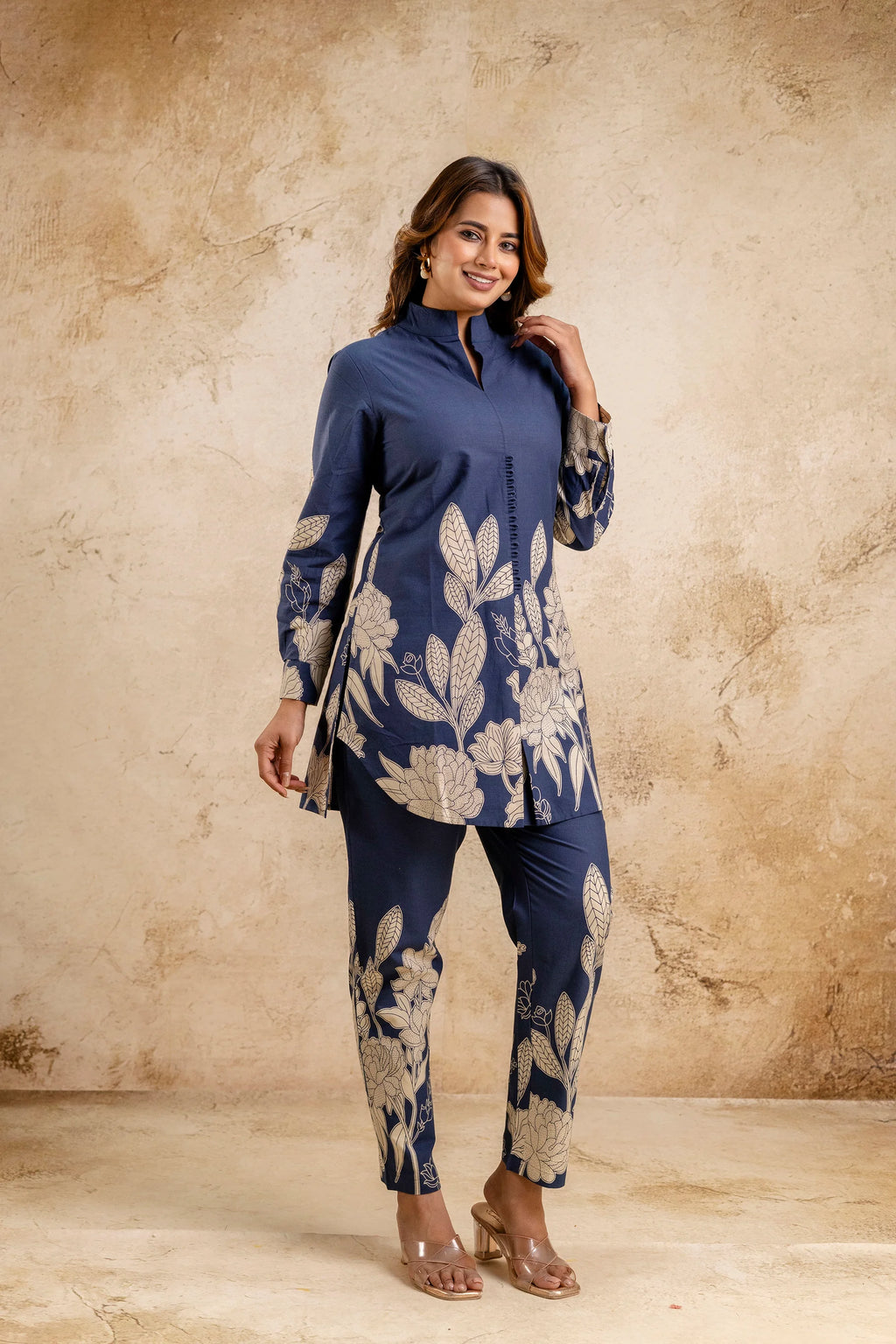 Elegant Women's Blue Floral Printed Cotton Coord Set