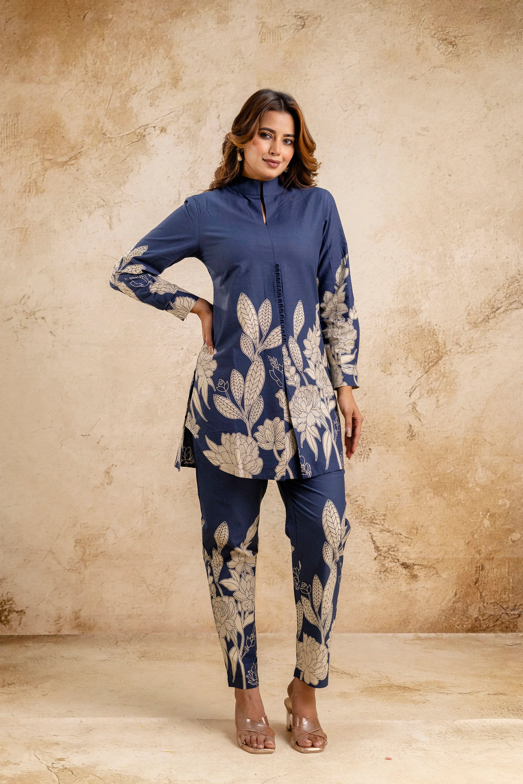 Elegant Women's Blue Floral Printed Cotton Coord Set