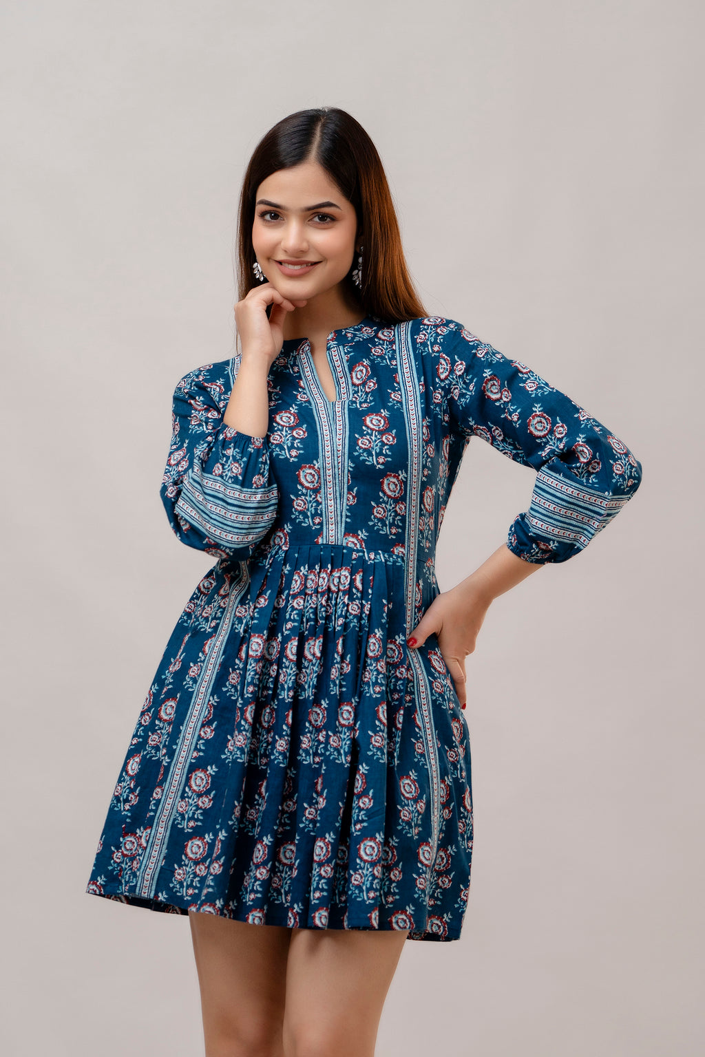 Blue Charming Floral Fit & Flare Dress