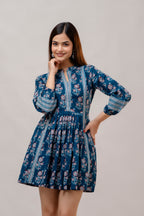 Blue Charming Floral Fit & Flare Dress