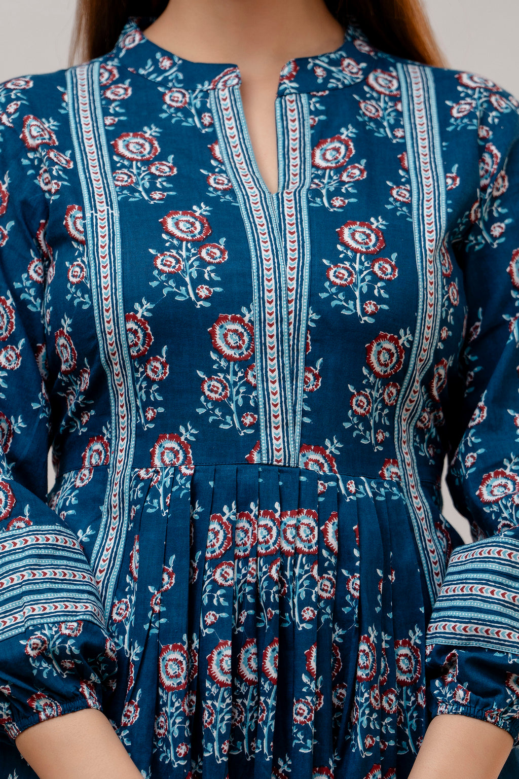 Blue Charming Floral Fit & Flare Dress