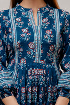 Blue Charming Floral Fit & Flare Dress