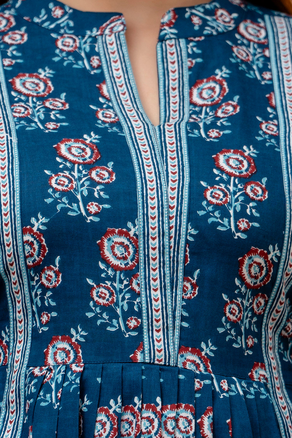 Blue Charming Floral Fit & Flare Dress