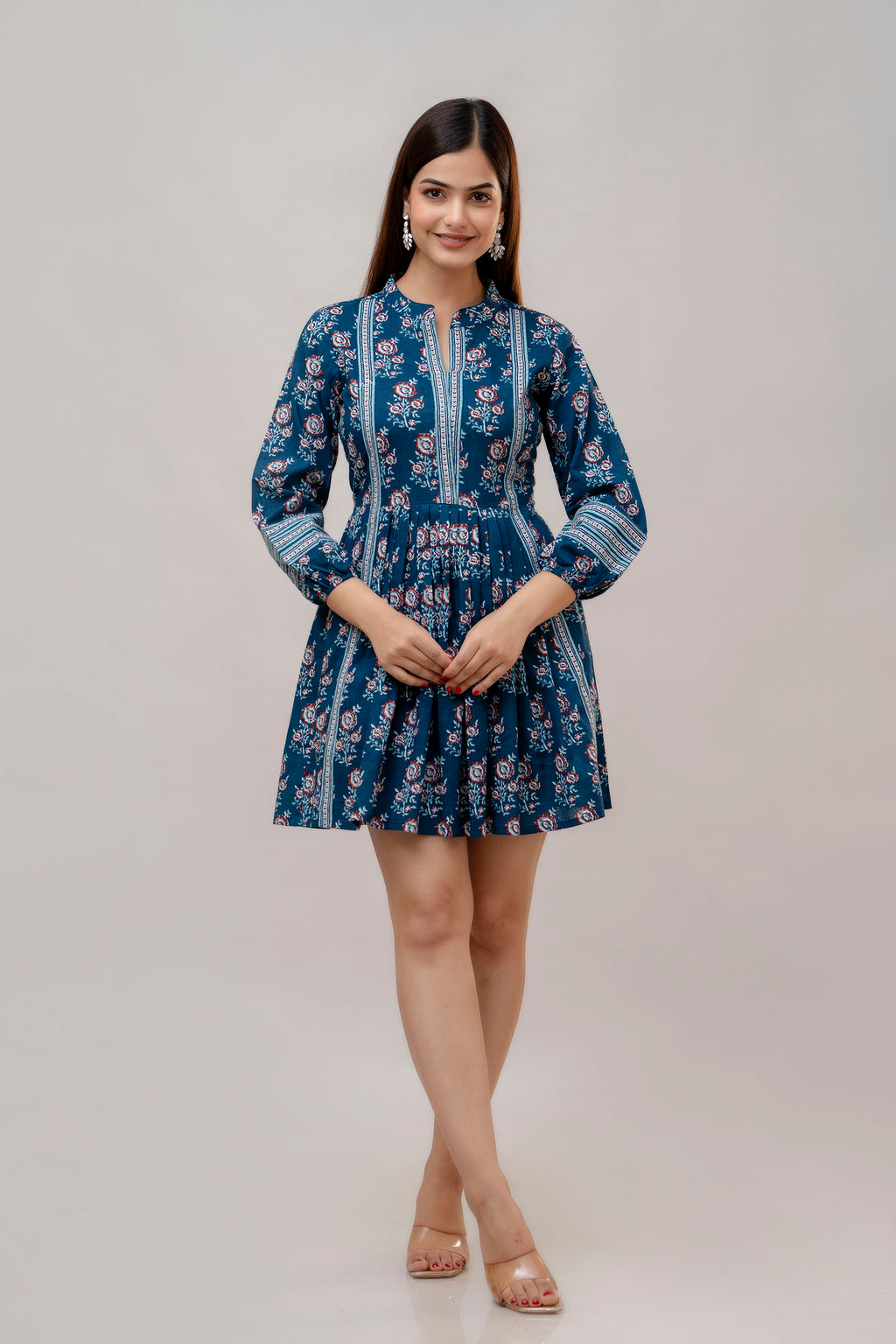 Blue Charming Floral Fit & Flare Dress