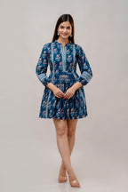 Blue Charming Floral Fit & Flare Dress
