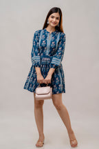 Blue Charming Floral Fit & Flare Dress