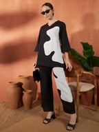 Black & White Abstract Print Co-Ord Set for Women