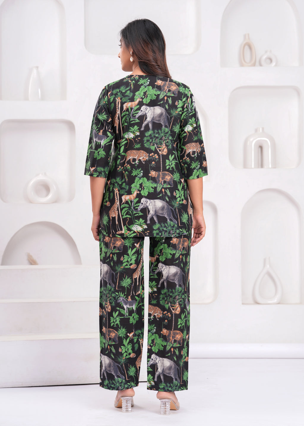 Black Jungle Animal Print Women's Co-Ord Set