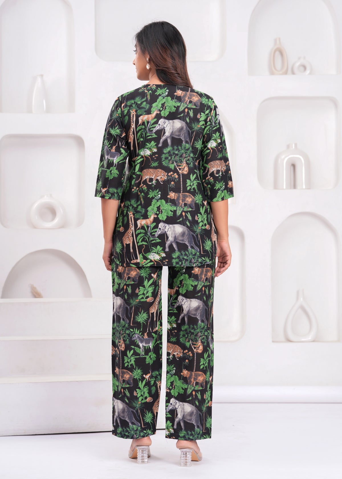 Black Jungle Animal Print Women's Co-Ord Set
