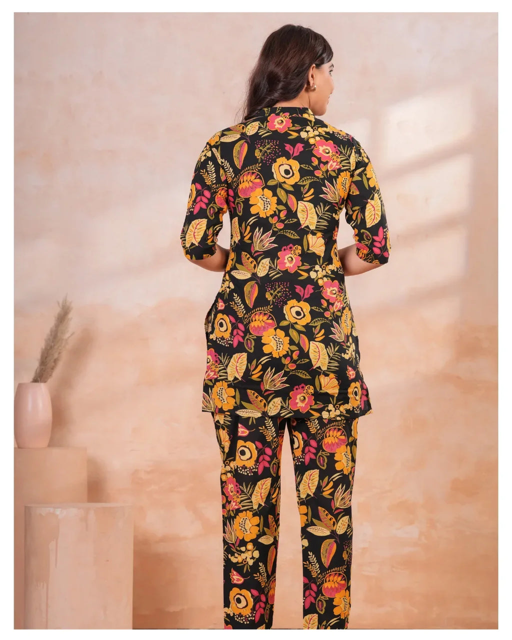 Noir Floral Elegance Maternity & Nursing Cotton Co-Ord Set