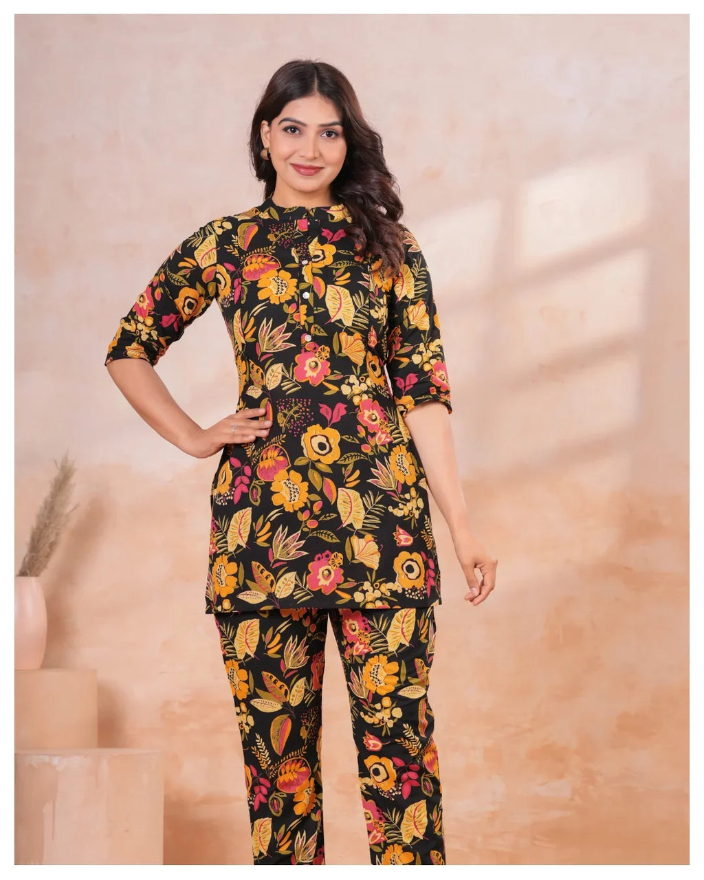 Noir Floral Elegance Maternity & Nursing Cotton Co-Ord Set