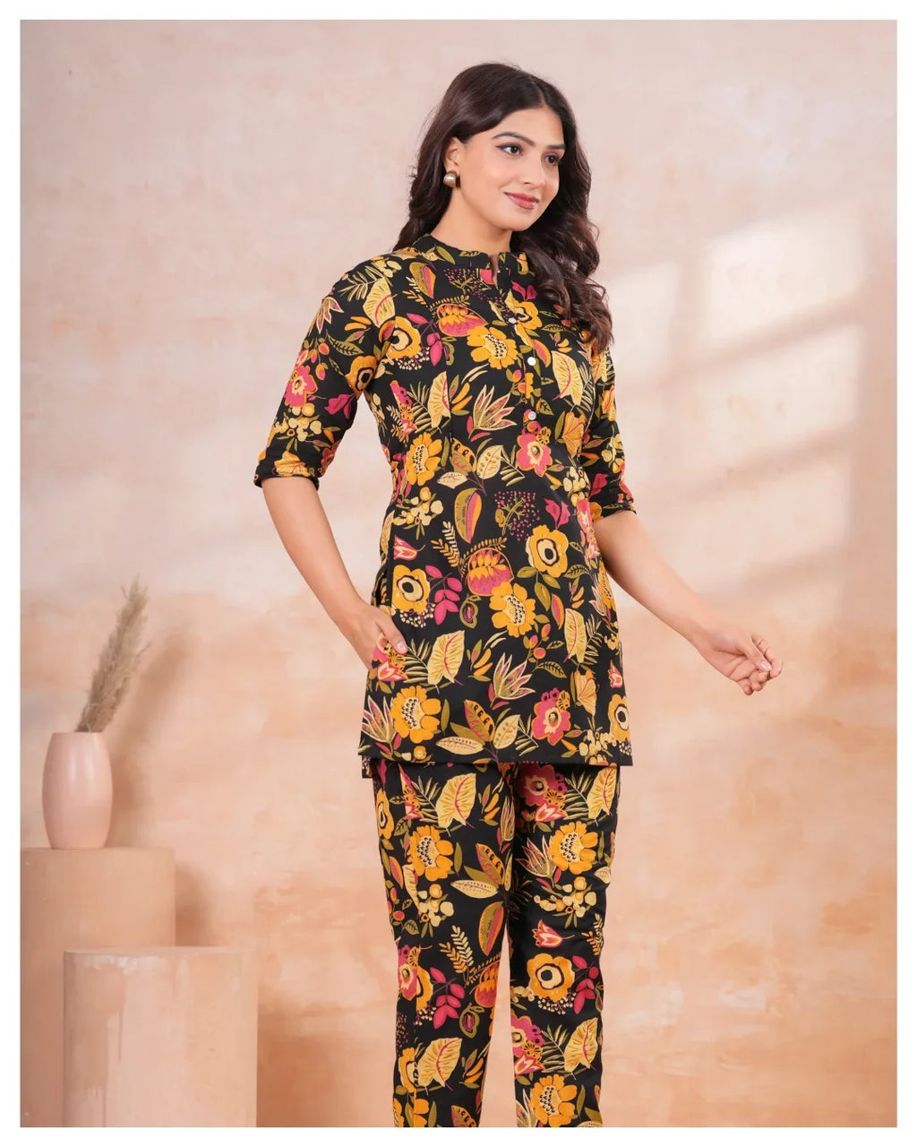 Noir Floral Elegance Maternity & Nursing Cotton Co-Ord Set