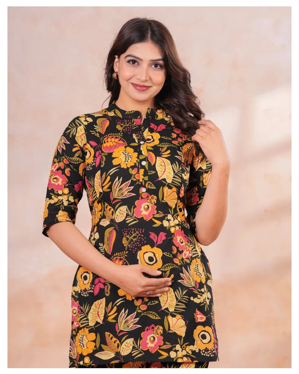 Noir Floral Elegance Maternity & Nursing Cotton Co-Ord Set