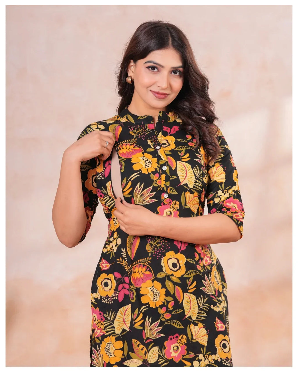 Noir Floral Elegance Maternity & Nursing Cotton Co-Ord Set