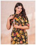 Noir Floral Elegance Maternity & Nursing Cotton Co-Ord Set