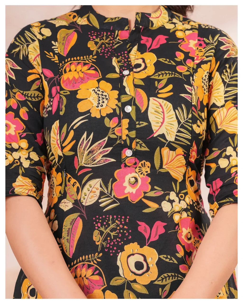 Noir Floral Elegance Maternity & Nursing Cotton Co-Ord Set