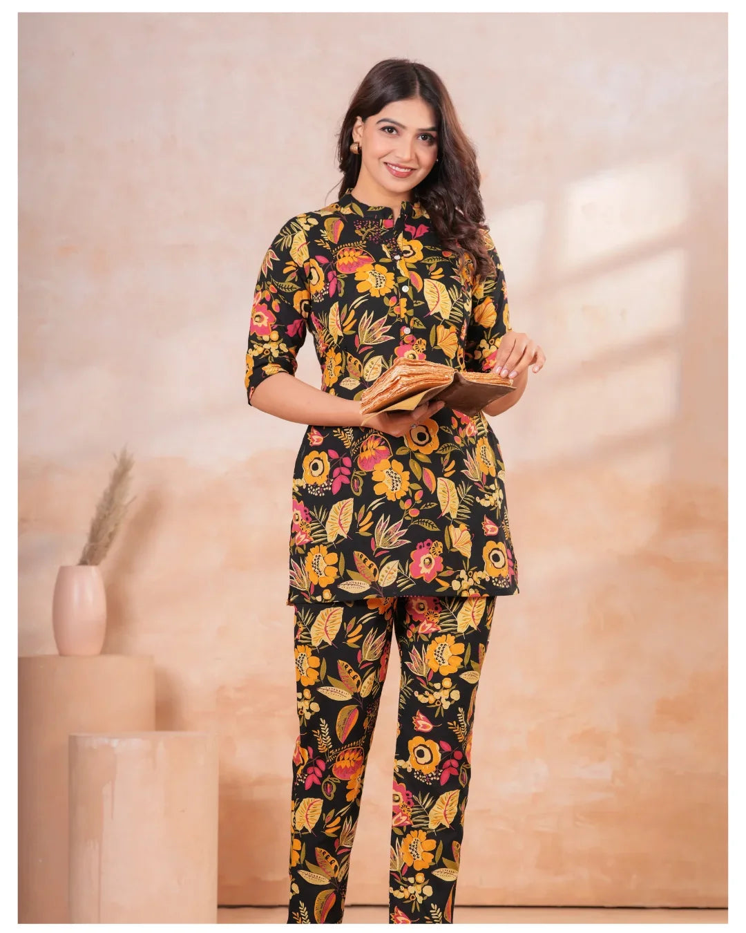 Noir Floral Elegance Maternity & Nursing Cotton Co-Ord Set