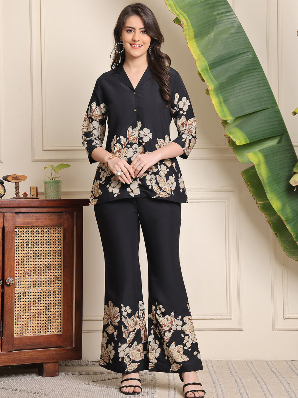 Elegant Black Flower Design Co-ord Set | Women’s Stylish Wear