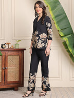 Elegant Black Flower Design Co-ord Set | Women’s Stylish Wear