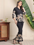 Elegant Black Flower Design Co-ord Set | Women’s Stylish Wear