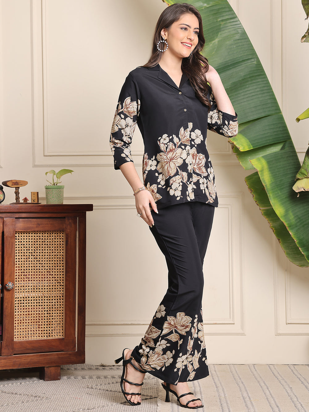 Elegant Black Flower Design Co-ord Set | Women’s Stylish Wear