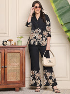 Elegant Black Flower Design Co-ord Set | Women’s Stylish Wear