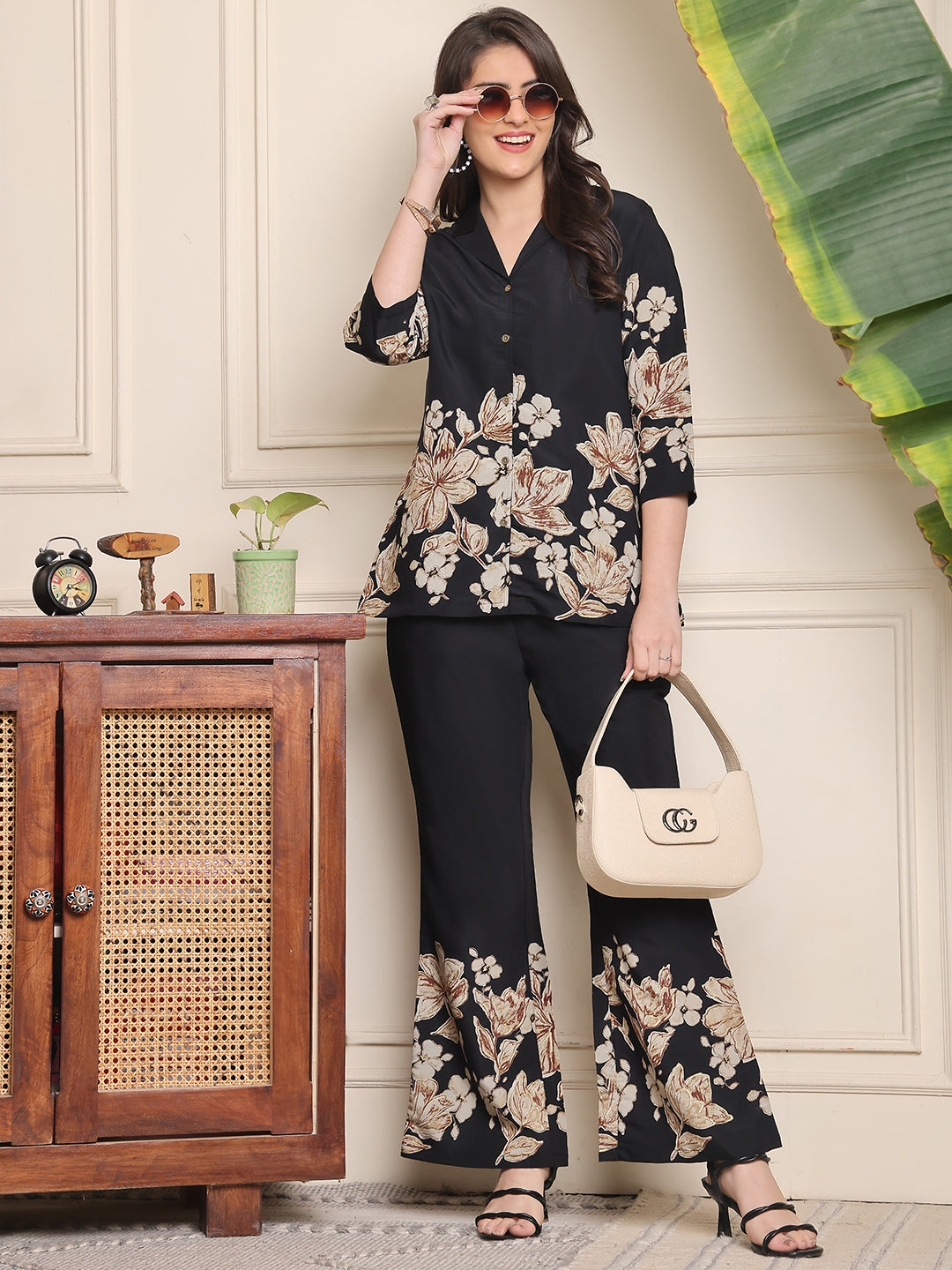 Elegant Black Flower Design Co-ord Set | Women’s Stylish Wear