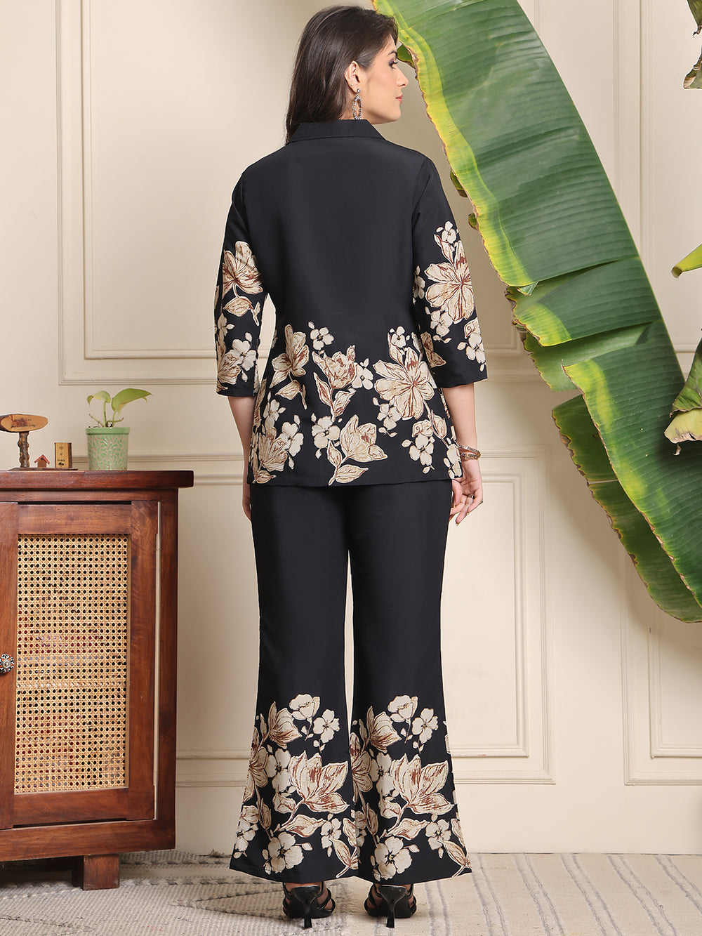 Elegant Black Flower Design Co-ord Set | Women’s Stylish Wear