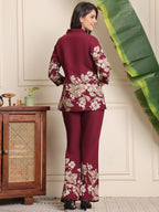 Elegant Wine Floral Co-ord Set in Soft Rayon