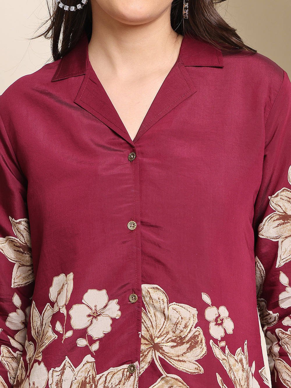 Elegant Wine Floral Co-ord Set in Soft Rayon