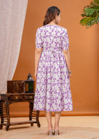 Soft Cotton Maternity & Casual Dress – Lavender Floral Print