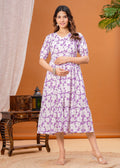 Soft Cotton Maternity & Casual Dress – Lavender Floral Print