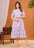 Soft Cotton Maternity & Casual Dress – Lavender Floral Print