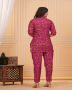 Magenta Floral Printed Cotton Maternity Kurti Pant Set