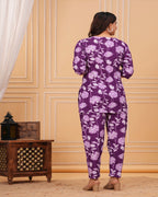 Purple Floral Cotton Maternity Co-Ord Set for Women