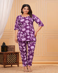 Purple Floral Cotton Maternity Co-Ord Set for Women