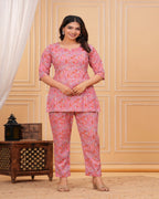 Pink Floral Cotton Maternity Co-Ord Set | Feeding Friendly Nightwear