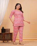 Pink Floral Cotton Maternity Co-Ord Set | Feeding Friendly Nightwear